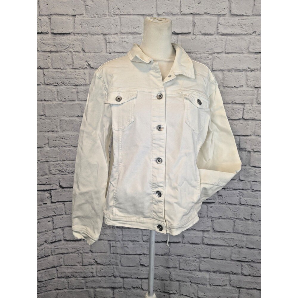 Susan Graver White denim jean jacket Preppy Coastal Bright‎ L